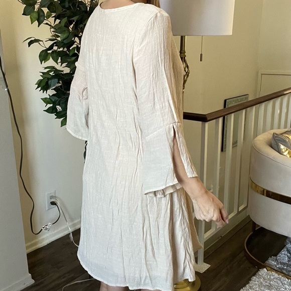 Women’s Tan Long Sleeves Round Neck Tunic Loose Fit Lined Dress Size L - Picture 6 of 13